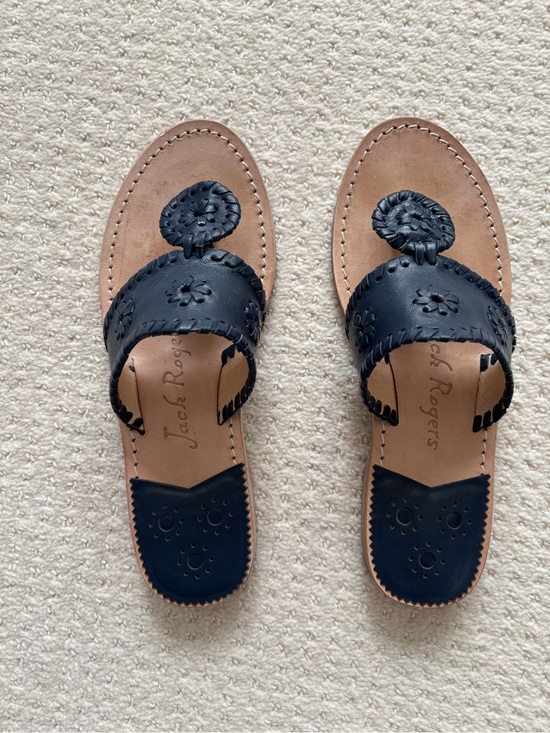 Jack Rogers Shoes - Jack Rogers Navy Leather Glycerin Sandals - Women's